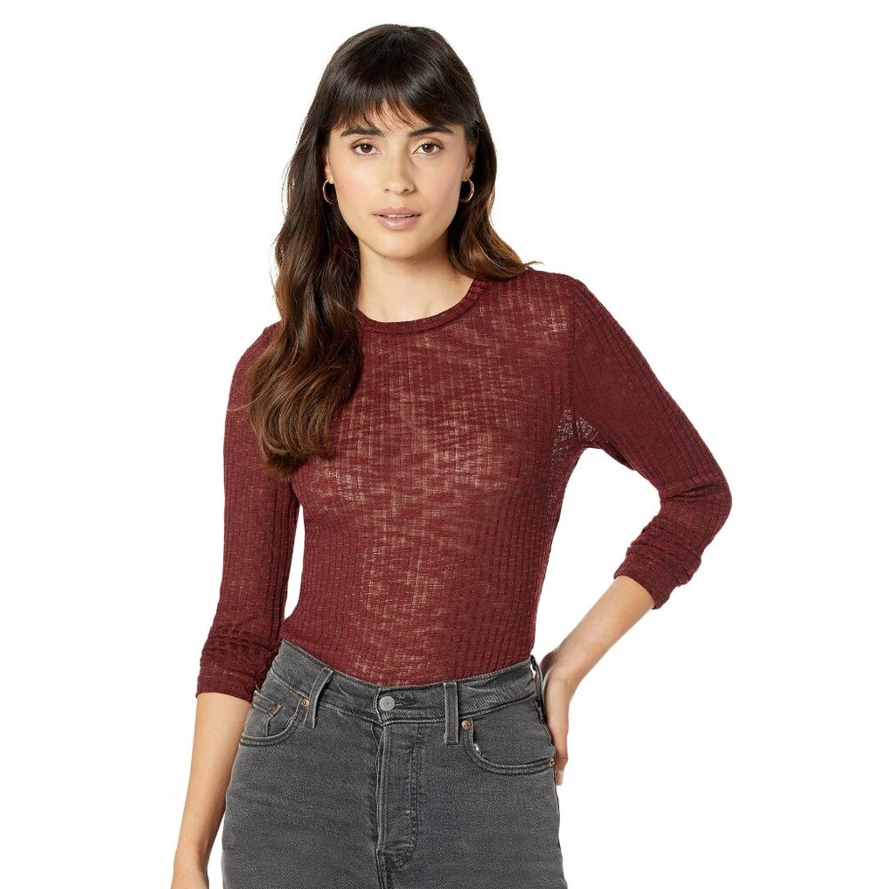 Free People Aura Layering Top Wine XS (Women's 0-2) Long Sleeve Stretch
